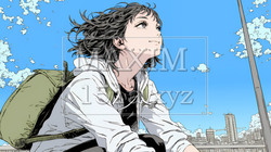 秋空を眺める若い女性のイラスト｜爽やかな秋・人物フリーイラスト｜1046668-18020