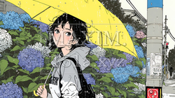 アジサイと梅雨の長雨と若い女性｜6031808-10195