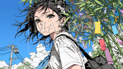 七夕飾りと制服を着た女子高生｜7952941-9321