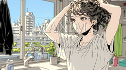 朝支度：洗面所で髪をまとめている若い女性