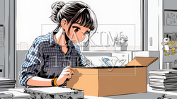 引っ越しの荷造り・荷解きをしている若い女性 | 6016147-14946