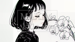蘭の花と若い女性（シンプルな色使い） | 6017479-11145