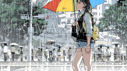 雨の日に傘をさして歩く若い女性｜6045305-16252