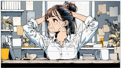 仕事の合間にストレッチ（伸び）をする女性 | 6035734-16707