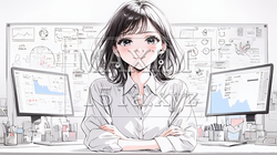 マーケティング・トレーディングデータなどの計量分析を行っている女性（シンプルな色使い）