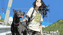 愛犬と散歩している若い女性｜5922768-10888