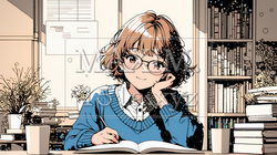 メガネっ娘：いつも勉強や読書やデスクワークをしている