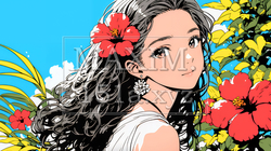 ハイビスカスと若い女性｜6359858-9761