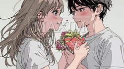 バレンタインディのチョコを男性に渡そうとしている若い女性｜6074260-5405