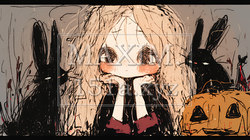 キモかわいいハロウィーンコスプレの女の子（クレヨンと水彩画風） | 6112720-12194