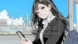 スマートフォンをいじくっている若いビジネスウーマン | 6121234-7397