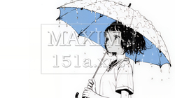 雨の中を歩く女性（シンプルな色使い）｜6173513-9289