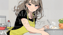 なれない料理に奮闘中の若い女性