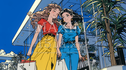 女友達と一緒にショッピングモールを歩き回る若い女性