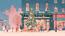 イルミネーションが彩るホワイトクリスマスの都会（ポップでキュートな表現） | 6142544-12800