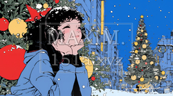 クリスマスイルミネーションが美しい街を散策する若い女性 | 614953-6595