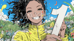 数字の「1」を掲げている若い女性 | 6160326-15464
