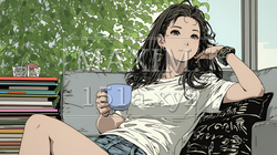 リビングで紅茶を飲んでいる女性 | 6169573-11832