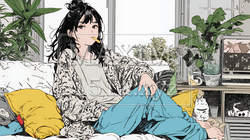 ポテトチップスをつまみながら、ひとりでビデオを観る若い女性 | 6172498-15866