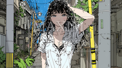 夏の急な雨でびしょ濡れの若い女性｜6179684-9235