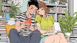 幸せそうに一緒にスマホを見る若いカップル｜636567-14783