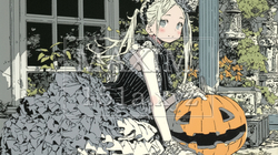 ハロウィーン用のゴシックロリータファッションを着た若い女性
