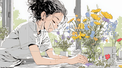 おもてなし（優しい心遣い）：来客のために花瓶に花を生ける若い女性 | 6192792-15343