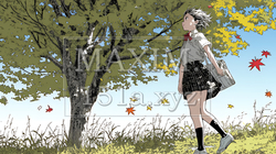 紅葉の小径を歩く若い女性｜6207021-15789