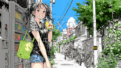 自動販売機で飲み物を購入する若い女性｜日常・ライフスタイル・屋外シーン | 6202095-17525