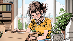 引っ越しの荷造り・荷解きをしている若い女性 | 6203646-14938
