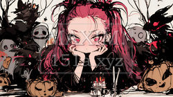 キモかわいいハロウィーンコスプレの女の子（クレヨンと水彩画風） | 6207943-11847