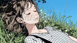 心地よさそうに地面に身を横たえる若い女性 | 6210298-15430