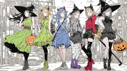 仲間とハロウィンイベントに参加する若い女性たち | 622126-5387