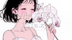 蘭の花と若い女性（シンプルな色使い） | 622323-11140