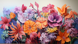 南国の花々が咲き乱れる庭：水彩画 | 6224935-18564