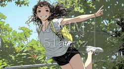 喜びにあふれ、軽やかにスキップする若い女性