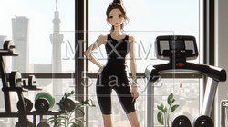 休日にジムで軽く運動する若い女性（シンプルな色使い） | 6233160-16295