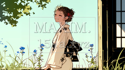 浴衣姿で夕涼みをしている若い女性（シンプルな色使い）