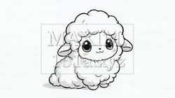 かわいい羊の白黒線画イラスト｜年賀状・干支の未年に使えるシンプルな動物素材｜6372963-20534