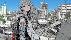 震災や空爆などで破壊された街で孤独に立ちすくむ若い女性 | 6284338-10953