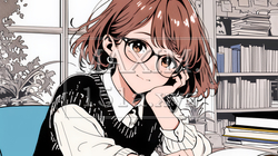メガネっ娘：いつも勉強や読書やデスクワークをしている | 6285084-7498