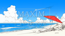 夏のビーチの風景（シンプルな色使い）