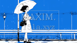 雨の日に傘をさして歩く若い女性（シンプルな色使い）｜6343950-18001