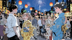 縁日屋台が立ち並び、賑わいを見せる祭りの夜｜5169078-9839
