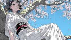 満開の桜の木の下を歩く若い女性｜6324903-8292