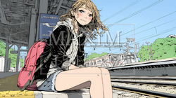 駅のホームで、なかなか来ない電車を待ちくたびれている若い女性