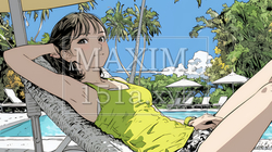 プールサイドのデッキチェアでくつろぐ若い女性｜夏のリゾートとリラックスライフスタイルイメージ