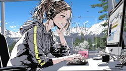 スキーリゾートに来ているのにPCを手放せない若い女性