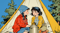 女友達と一緒にテントキャンプを楽しむ若い女性 | 632818-9695