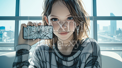 画面が激しく割れているスマートフォンを手にしているいる若い女性 | 6330797-8471